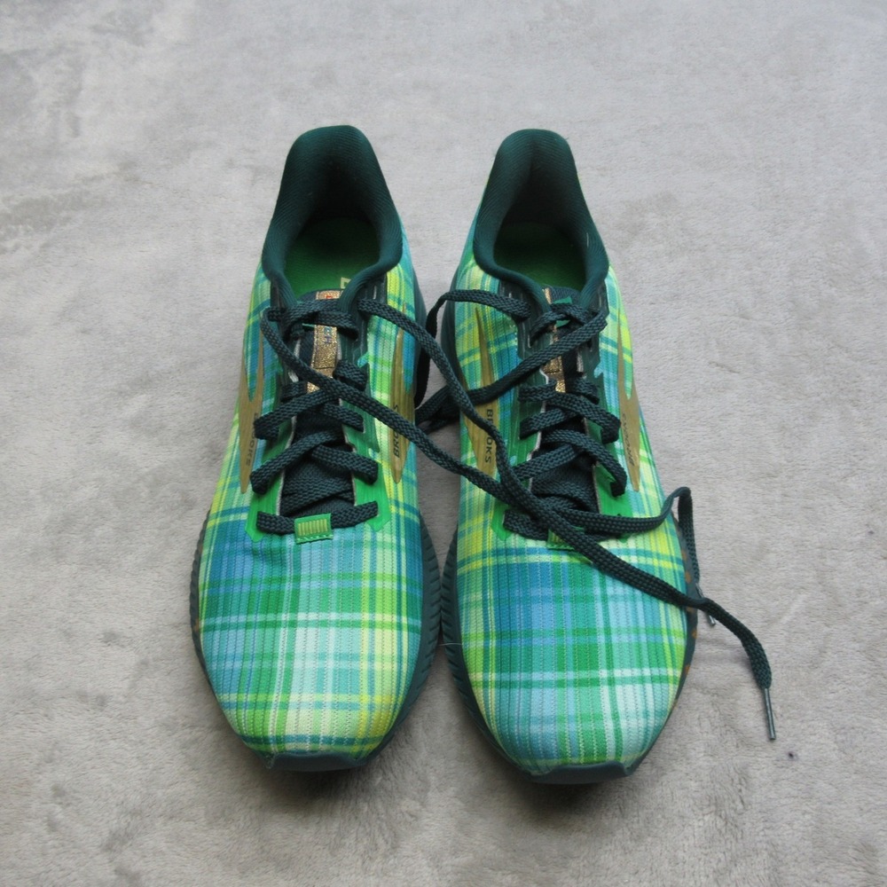 Brooks Womens Shoes 9 B Green Plaid Launch 8 Run Lucky Lightweight Running - Picture 2 of 15